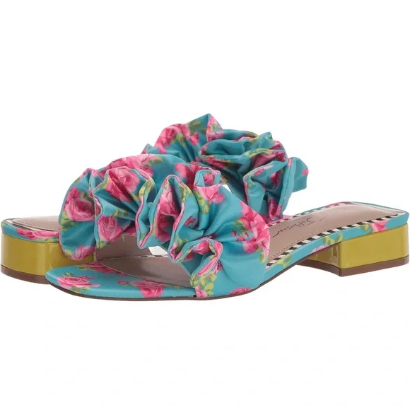 Betsey Johnson- Floral Blue and Pink Women's Sandals - Picture 7 of 9